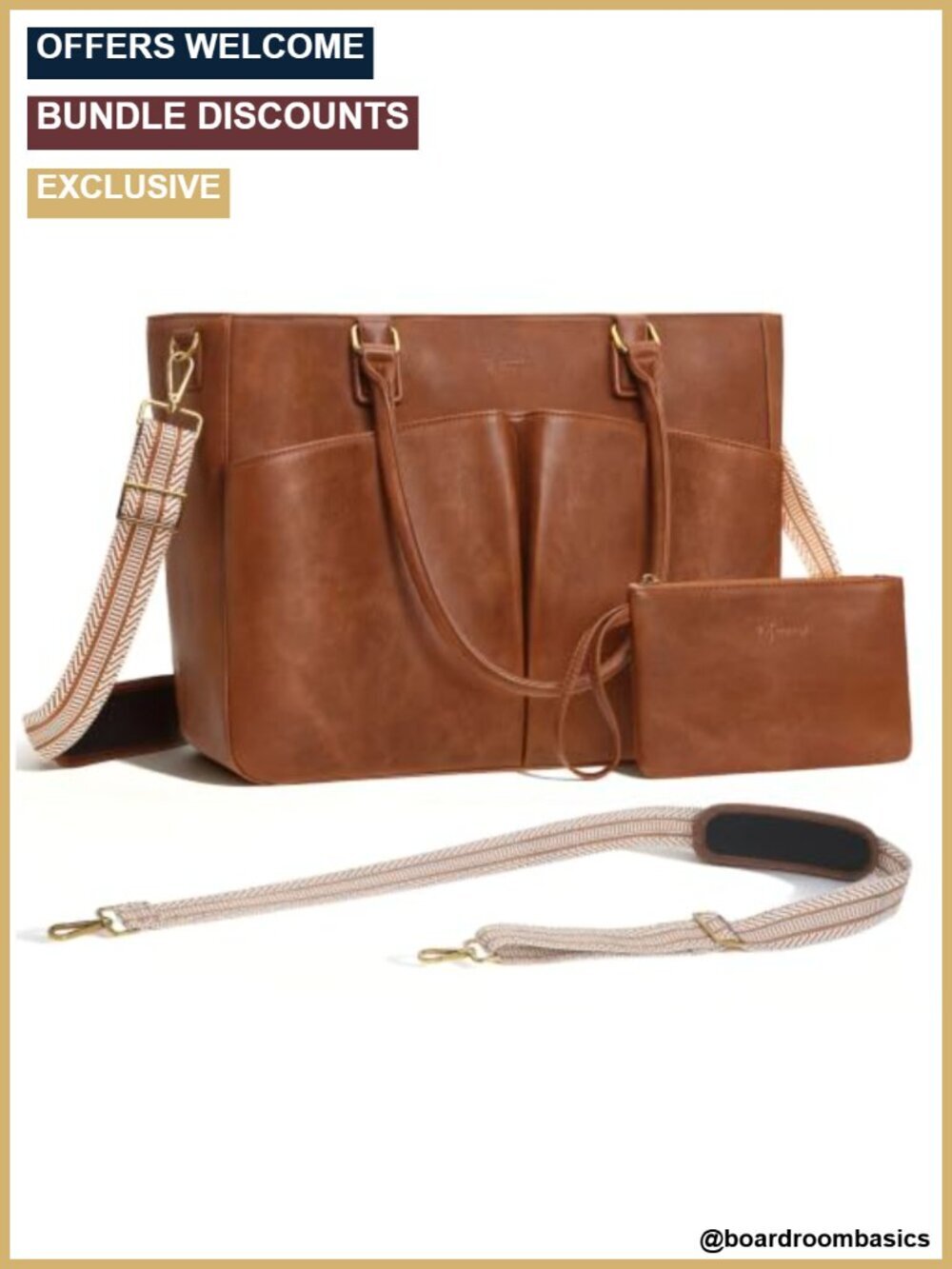 Leather Laptop Tote Bag with Padded Compartment, Cup Holder